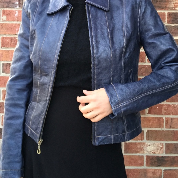 Navy Blue Wilson's Leather zip up leather jacket - Picture 5 of 5